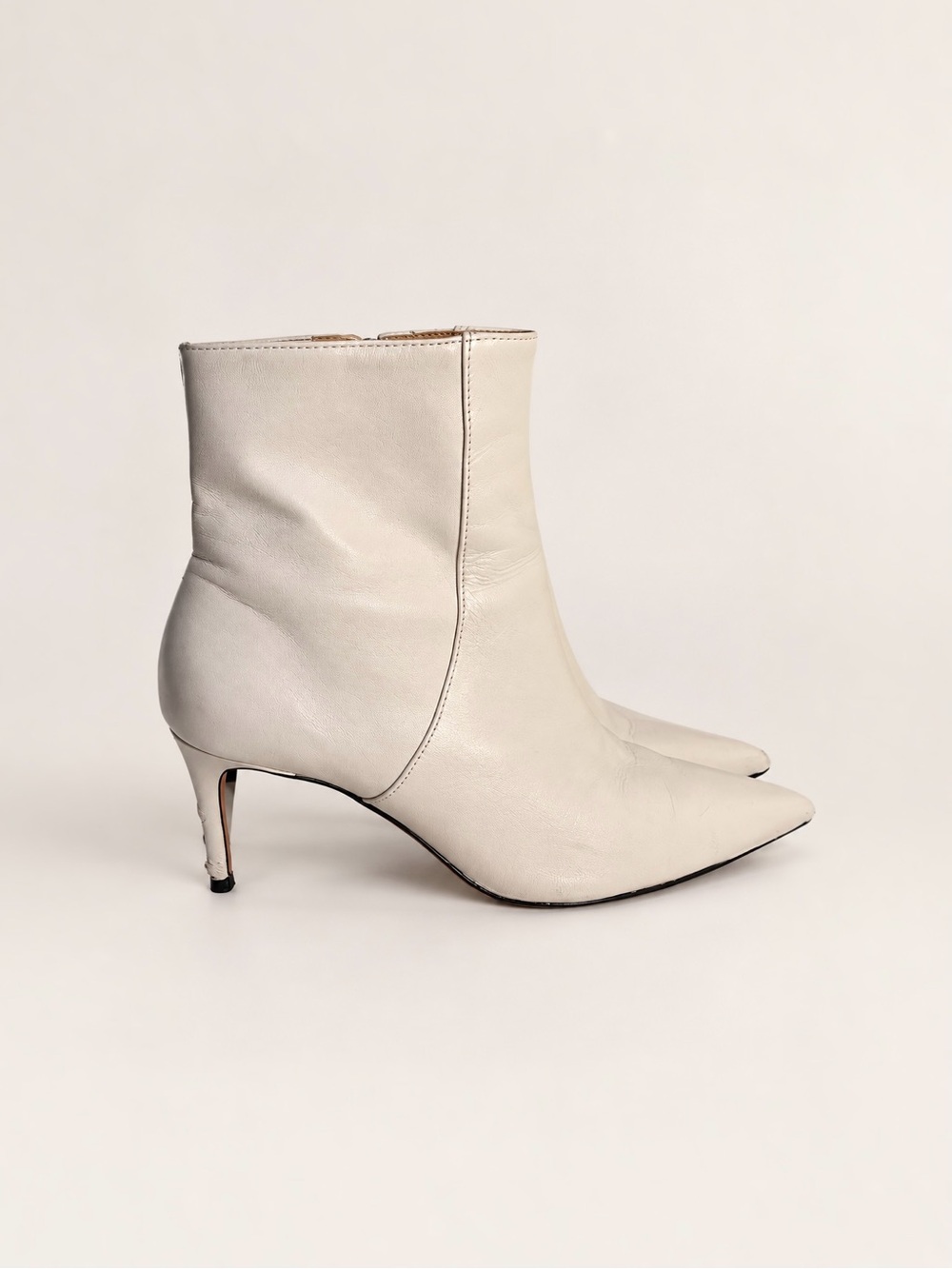 Schutz White Leather Pointed-Toe Stiletto Ankle Boots